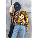 Summer Fashion Ginger Floral Printed Button Down Oversized Shirt