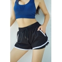 Summer Fashion High Rise Contrast Trim Fake Two-Piece Breathable Casual Yoga Pull On Shorts
