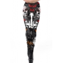 Fashion Halloween Ghost Bride Print High Waist Skinny Fitted Chic Pants Leggings