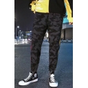 Men's Popular Fashion Camouflage Printed Contrast Stripe Side Black Casual Relaxed Track Pants