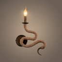 Metal Fake Candle Wall Light with Twist Rope Arm 1 Light Vintage Sconce Light in Beige for Corridor