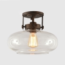 Restaurant Drum Shade Ceiling Light Clear Glass One Head Industrial Rust Flush Mount Light