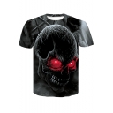 Hot Popular Black Skull 3D Printed Round Neck Short Sleeve T-Shirt