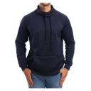 Mens Stylish Drawstring Funnel High Neck Long Sleeve Plain Slim Fit Sport Pullover Sweatshirt