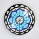 Child Bedroom Flower Flush Mount Light Stained Glass Tiffany Vintage Blue LED Ceiling Lamp