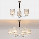 Drum Living Room Chandelier Clear Crystal 3/6 Heads Modern Simple Style Hanging Light in Chrome