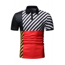 Summer Trendy Striped Pattern Basic Short Sleeve Men's Slim Polo Shirt