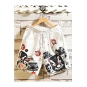 Summer Fashion Grimace Printed Drawstring Waist Casual Cotton Relaxed Shorts