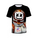 Cool Funny Smile Face Astronaut 3D Printed Round Neck Short Sleeve Black Tee