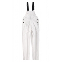 Men's Popular Trendy Embroidery Patch Adjustable Straps White Casual Overalls