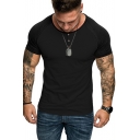 Summer Mens Trendy Button Round Neck Short Sleeve Plain Slim T-Shirt Henley Shirt