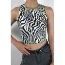 Trendy Womens Summer Striped Printed Sleeveless Fitted Tank T-Shirt