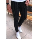 Men's Hot Fashion Stripe Pattern Drawstring Waist Casual Slim Cotton Pencil Pants