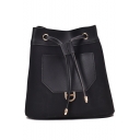 Simple Fashion Solid Color Leather Patched Frosted Drawstring Bucket Bag 21*23*15 CM