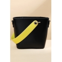 Simple Fashion Colorblock Handle PU Leather Bucket Shoulder Bag 17*9*18 CM