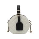 New Fashion Plain Diamond Check Quilted PU Leather Top Handle Round Crossbody Bag Handbag 19*17*11 CM