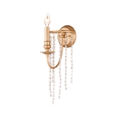 Gold Candele Wall Light 1 Light Simple Style Metal Sconce Light with Crystal Bead for Cottage Bedroom