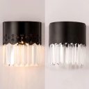 Metal Carved/Half-Round Wall Light Bedroom 1 Light Simple Style Wall Lamp with Clear Crystal in Black