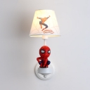 Fabric Tapered Shade Wall Light with Spider Stair 1 Light Cartoon Sconce Light in Red