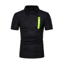 Mens Chic Contrast Zipper Pocket Three-Button Front Short Sleeve Slim Fitted Polo Shirt