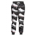 Popular Fashion Shoes Printed Drawstring Waist Grey Polyester Loose Fit Casual Sweatpants