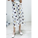 Womens Summer Chic Polka Dot Pattern Maxi Chiffon Flowy Skirt
