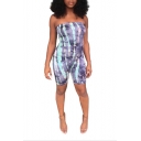 Summer Hot Trendy Tie Dye Strapless Sleeveless Fitted Bustier Rompers