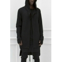 Guys New Fashion Simple Solid Color Long Sleeve Open Front Longline Hoodie Cape Coat