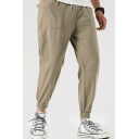 Guys Simple Fashion Solid Color Drawstring Waist Elastic Cuffs Leisure Cotton Tapered Pants