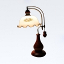 Vintage Stylish White Table Light Flower Shade 1 Light Milk Glass Wood Table Lamp for Office