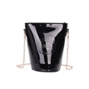 Popular Graphic Pattern Solid Color Patent Leather Glossy Chain Bucket Bag 13*18*12 CM