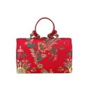 National Style Fashion Floral Embroidery Pattern Top Handle Crossbody Handbag 19*12*5 CM
