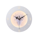 Living Room Clock Wall Light with Deer Head Metal Creative White Sconce Light in Neutral