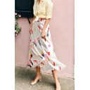 Womens Summer Fashion Pattern Elastic Waist Maxi Flowy Flared Chiffon Skirt