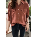 Fashion Vertical Striped Pattern Flap Pocket Front Button Down Shirt