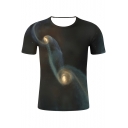 Universe Galaxy Black Hole 3D Printed Round Neck Short Sleeve T-Shirt