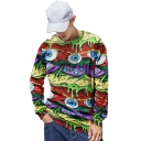 Cool Unique 3D Eyes Pattern Basic Round Neck Long Sleeve Pullover Sweatshirt