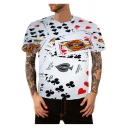 3D Poker Card Printed White Round Neck Short Sleeve Unisex T-Shirt