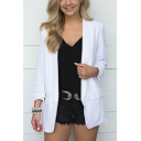 Womens Stylish Simple Solid Color Lapel Collar Long Sleeve Open Front Office Blazer Coat