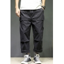 Guys New Fashion Simple Plain Multi-pocket Straight Loose Cotton Cargo Pants