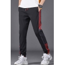 Men's Popular Fashion Classic Contrast Stripe Side Drawstring Waist Black Casual Relaxed Track Pants