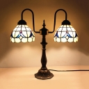 Antique Tiffany Beige Table Light Dome Shade Two Light Art Glass Table Lamp for Bedroom Hotel