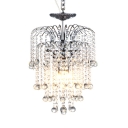 Luxurious Crystal Bead Chandelier Three Lights Metal Hanging Light in Chrome for Cloth Shop