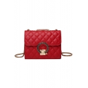 Chic Solid Color Diamond Check Quilted Metal Ring Buckle Square Crossbody Shoulder Bag 19*15*9 CM