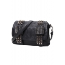 Cool Fashion Skull Pattern Rivet Embellishment Belt Buckle Black PU Leather Crossbody Shoulder Bag 25*2.5*17 CM