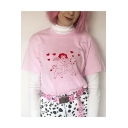 Girls Summer Sweet Heart Angel Baby Printed Pink Short Sleeve Casual T-Shirt