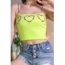 Summer Hot Fashion Avocado Green Heart Print Chain Straps Cropped Cami Top