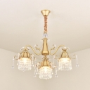 Wrought Iron Bell Chandelier with Crystal 3 Lights Elegant Style Hanging Light in Gold for Dining Room