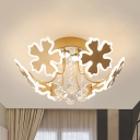 Living Room Petal Semi Flush Ceiling Light with Crystal Ball Metal 6/8 Heads Modern Coffee/Gold Ceiling Fixture