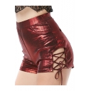 Womens Sexy Night Club High Rise Lace-Up Side Skinny Fit Hot Pants Shorts